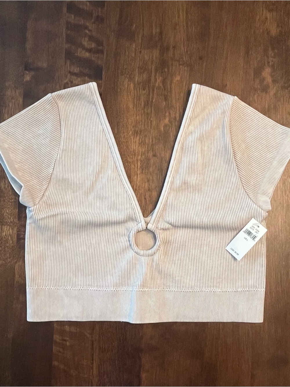 Aerie Ribbed Deep V Ring-Front Crop Top - Beige
